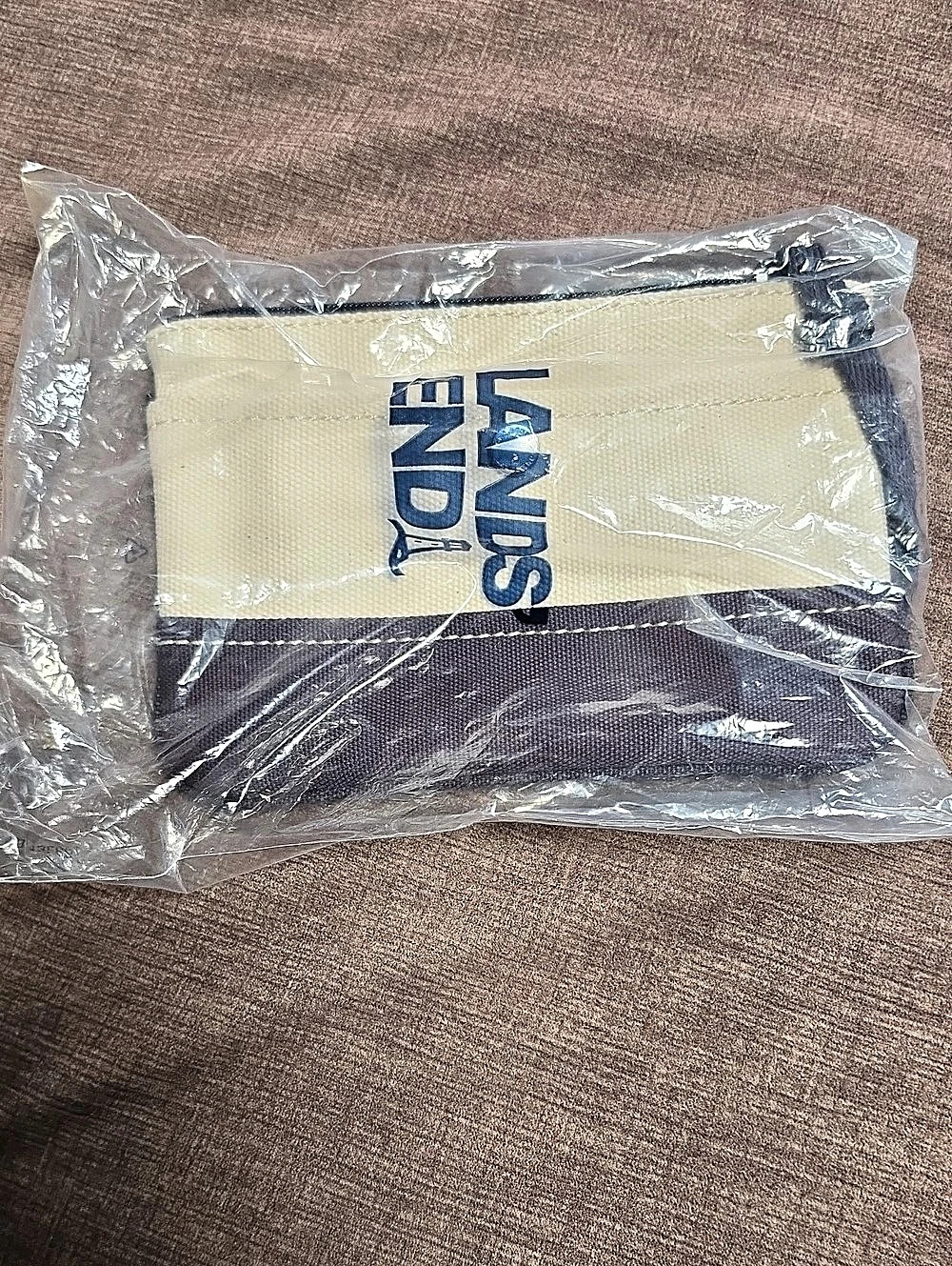 Lands End Toiletry Bag in Blue & Cream NWT